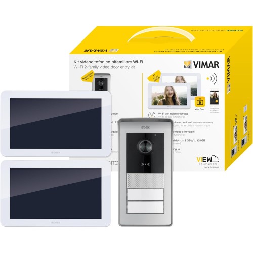 VIMAR K42946 Video Call Alert Set Includes Hands-Free Touchscreen Video House Telephone LCD 7 Inch, WiFi Connection, 2 Button RFID Bell Board, Power Supply with Interchangeable Plugs EU BS US AU 2