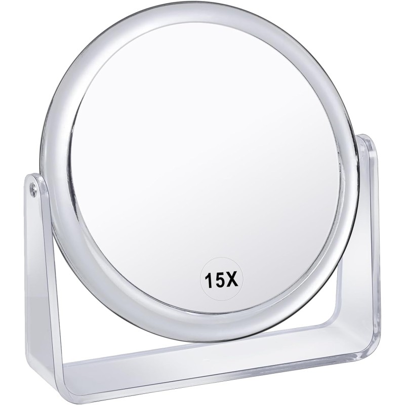 15X/1X Cosmetic Mirror Magnification Double-Sided Makeup Mirror 360° Rotatable Table Mirror for Make Up Travel Mirror for Make-Up Face Care and Shaving
