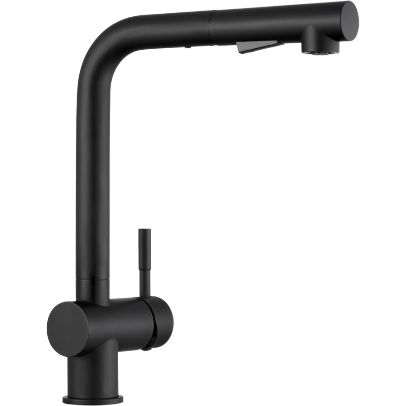 CECIPA High Pressure Kitchen Tap, Black, Extendible Kitchen Tap with Shower, Two Water Jet Types, Single Lever Sink Mixer Tap 360° Swivel, Stainless Steel Mixer, × 207B