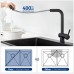 CECIPA High Pressure Kitchen Tap, Black, Extendible Kitchen Tap with Shower, Two Water Jet Types, Single Lever Sink Mixer Tap 360° Swivel, Stainless Steel Mixer, × 207B