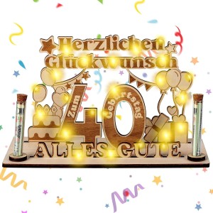 Jostift 40th Birthday Women Gift, Money Gifts for 40th, 40th Birthday Money Gift, Wood, with Fairy Lights, Birthday 40th Woman, Gift 40th Birthday Man, for Anniversary and Birthday Gifts
