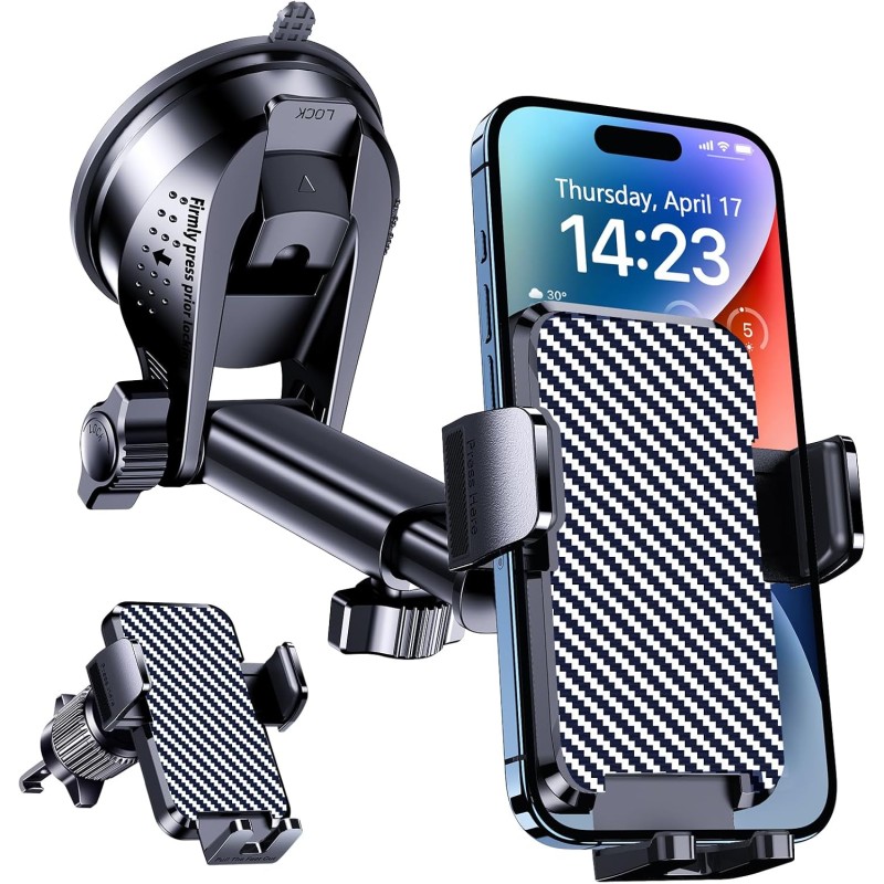 BIPOPIBO Universal Car Mobile Phone Holder for Ventilation, Windscreen & Dashboard [360° Rotatable] with One Button Release One-Handed Operation Car Mount for Smartphones Speaker Mounts