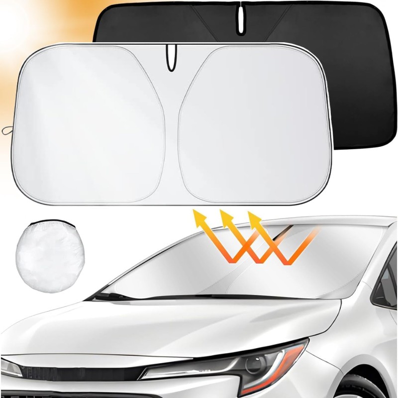 Слънцезащитен екран за кола за вътрешното предно стъкло, сгъваем слънцезащитен екран за кола, слънцезащитен екран за кола за вътрешно ползване, UV защита, подходящ за компактни автомобили, 137 x 70 cm