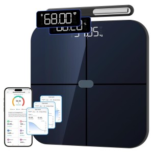 Healthkeep Personal Scales Impedance Meter Networked WiFi & Bluetooth 8 Electrodes High Precision 46 Body Data for App Including Android and iOS Capacity 180kg/400lb 30x30cm