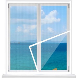 Window Screen Insect Protection, 90 x 130 cm, Automatic Shut-Off, Mosquito Screen, Window, No Drilling, for Balcony Windows, Kitchen, Living Room, White