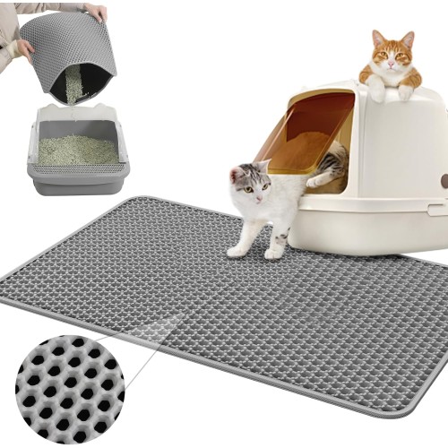 Cat Litter Tray Mat 60 x 40 cm, Cat Litter Mat Waterproof Double Layer Cat Mat Cat Litter Tray Mat Honeycomb Mat Cat Litter Tray for Litter Catcher, Cat Litter Mat Grey, Cat Litter Tray Mat