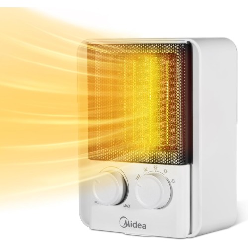 Midea NT20-22E Vertical Fan Heater, 3 Power Levels, 2000W, Electric Heater, Low Power Consumption, Low Noise Ceramic, Anti-Drip Protection, Room Thermostat, White