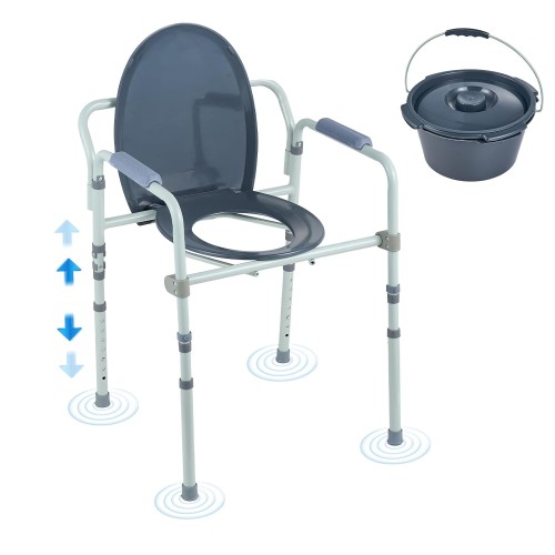 VEVOR Commode Chair, Bedside Table with Wider Toilet Seat, 7-Level Height Adjustable 44-59 cm, Removable 5.8 Litre Bucket, Easy to Assemble, 158.8 kg Capacity, Raised Toilet Seat