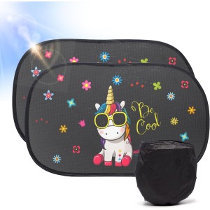 Set of 2 Car Sun Visors 51 x 31 cm Sun Shade for Car and Kids UV Protection Guaranteed Blackout Car Window Self Adhesive Universal Unicorn Design