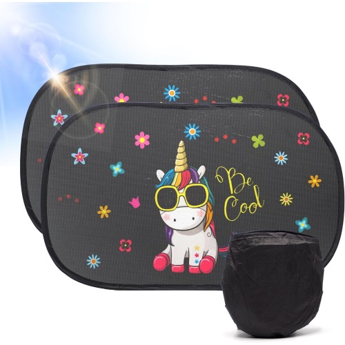 Set of 2 Car Sun Visors 51 x 31 cm Sun Shade for Car and Kids UV Protection Guaranteed Blackout Car Window Self Adhesive Universal Unicorn Design