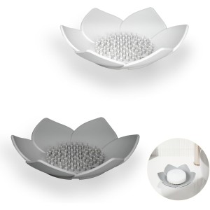 YoHyien Pack of 2 Silicone Soap Dish with Drain, Self-Draining Soap Dish Shower, Soap Holder Sink, Soap Dishes for Bathroom, Kitchen, Keeps Soap Dry (White + Grey)