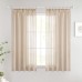Woaboy Curtains with Ruffle Tape, Short Window Voile Curtains, Living Room, Transparent Sheer Curtains, Store Curtain, Bedroom, Modern Loop Curtains, Set of 2, 140 x 137 cm (W x H), Beige