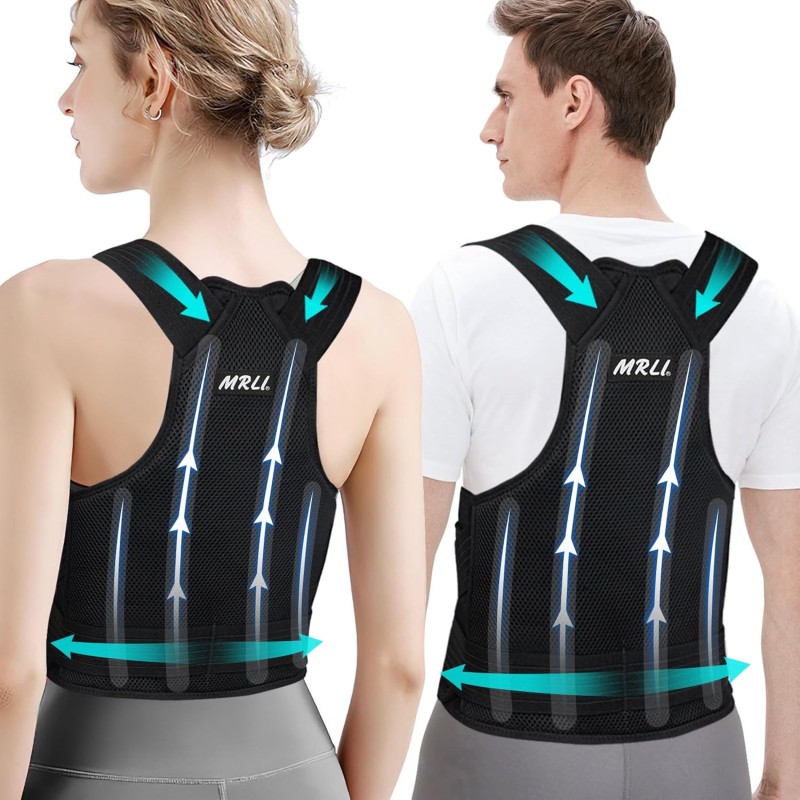 Back Support Belt Back Straightener Posture Corrector Women: Adjustable Posture Correction Strap for Men - Breathable Back Posture Corrector - Adjustable Straight Posture Trainer Black L