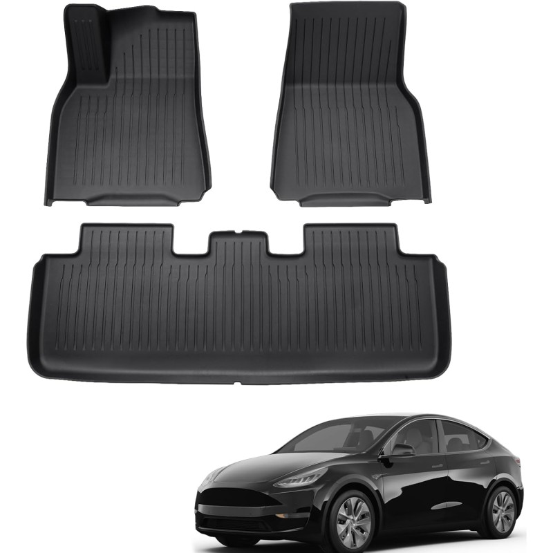 ECOZEN Floor Mats for Tesla Model Y 2021-2024 3D All-Weather TPE Car Floor Mats Non-Slip Car Rubber Mats Environmentally Friendly No Odour High Fit No Odour Model Y Accessories 2021 2022 2023 2024