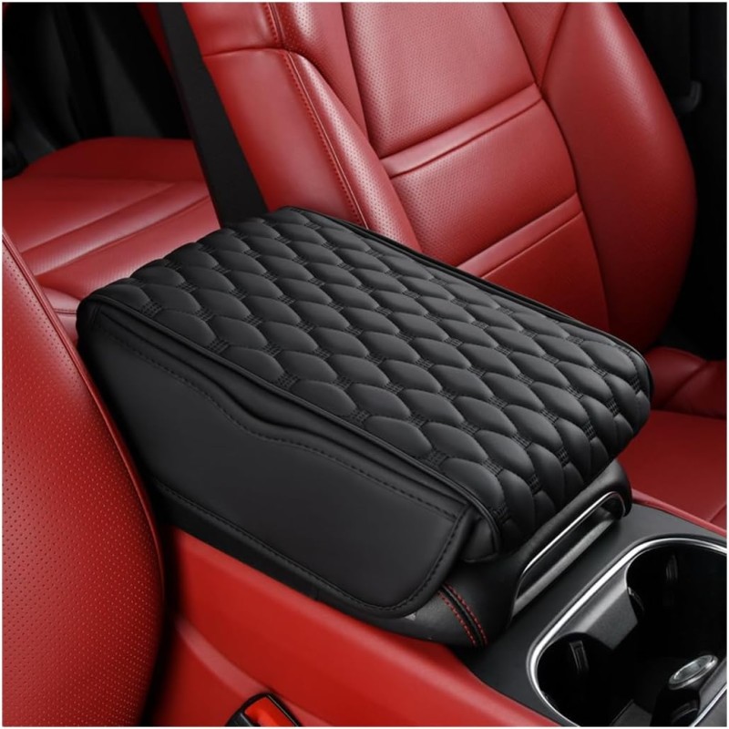 CGEAMDY Universal Car Armrest Pad, Memory Foam Car Armrest Centre Console Cover, Leather Waterproof Car Centre Console Pad Armrest Cushion (Black)