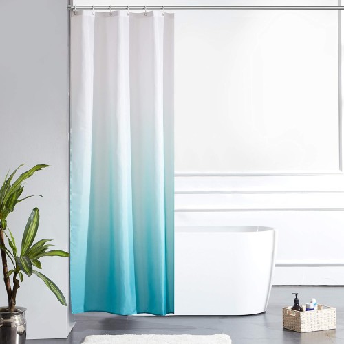 Furlinic Narrow Shower/Bathroom Curtain, Textile, Polyester Fabric, Mould-Resistant, Water-Repellent, Washable, Corner Shower, Small Bathtub, White in Aquamarine, 90 x 180 cm, with 6 Shower Rings