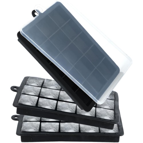 Ice Cube Tray, Silicone Ice Cube Tray, 3 Ice Cube Trays with Lid, BPA-Free, Suitable for Various Drinks such as Wine, Lemonade and Iced Coffee (15 Compartments, Black)