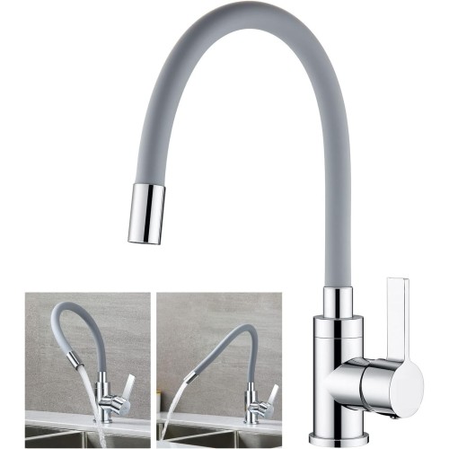 Llffssdg Kitchen Tap with Flexible Silicone Hose Tap Kitchen Tap 360° Rotating High Pressure Tap in Grey