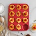 Pack of 2 Mini Muffin Moulds Silicone for 12 Muffins - Silicone Muffin Cases BPA Free with Non-Stick Coating, Easy to Release - Reusable Muffin Tray Easy to Clean, Dishwasher Safe (Red)