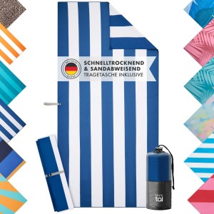 Blumtal XXL Microfibre Beach Towel – Compact and Quick-Drying Towel / Beach Towel 90 x 180 cm – Beach Blanket Sand-Free with Band – Microfibre Towels – Beach Blanket in Blue Stripes