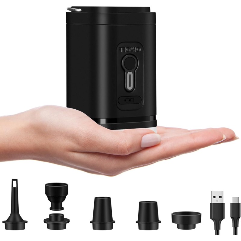 Yexati Electric Air Pump, 5 Air Nozzles, 2-in-1 Mini Air Pump for Inflating and Deflating, Air Cushion Pump Battery 1200 mAh Rechargeable for Air Mattresses, Sofas, Inflatable Boats, Swimming Pools