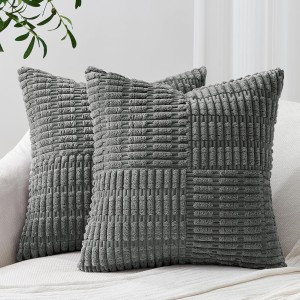 Topfinel Corduroy Cushion Cover, 30 x 30 cm, Set of 2, Dark Grey, Decorative Cushion Covers, Sofa Cushion, Boho Cushion Covers, Patchwork Euro Design Cushion Cover for Sofa, Living Room, Children's