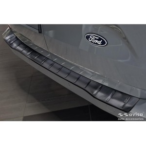 Avisa Black Stainless Steel Rear Bumper Protector Compatible with Ford Transit Custom & Tourneo Custom (V710) 2023- / Volkswagen Transporter T7 2024- 'Ribs'