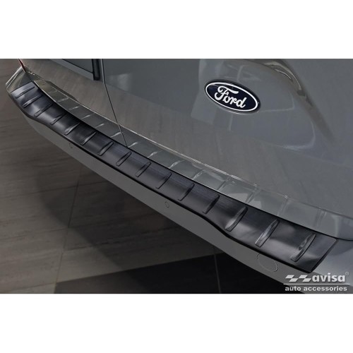 Avisa Black Stainless Steel Rear Bumper Protector Compatible with Ford Transit Custom & Tourneo Custom (V710) 2023- / Volkswagen Transporter T7 2024- 'Ribs'