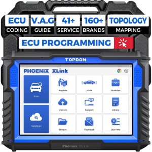 TOPDON Phoenix Xlink OBD2 Diagnosegerät ECU Programmieren für BMW/Benz/Audi, mit Online ECU Codierung, Bidirektionale Steuerung, V.A.G Guided, 41 Services, Topologie, CAN FD & DoIP, 2-Jahre-Update