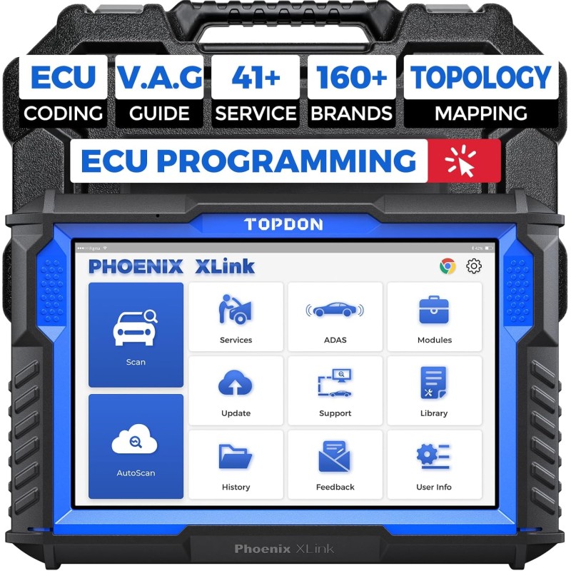 TOPDON Phoenix Xlink OBD2 Diagnosegerät ECU Programmieren für BMW/Benz/Audi, mit Online ECU Codierung, Bidirektionale Steuerung, V.A.G Guided, 41 Services, Topologie, CAN FD & DoIP, 2-Jahre-Update