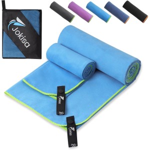 Jokisa Microfibre Towel Set (180 x 90 cm Bath Towel Large + 100 x 50 cm Sports Towel), Quick Drying and No Sand Beach Towel, Microfibre Towels for Fitness, Beach