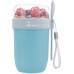 Bugucat Cereal Cup to Go 660 ml + 260 ml, 2-in-1 Yoghurt Cup to Go Cup with Spoon, Leak-Proof Lunch Pot Cereal Box, On the Go Cereal Bowl Yoghurt to Go for Picnic, Blue