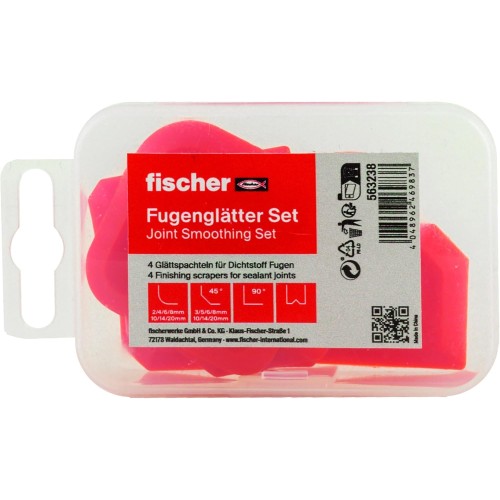 fischer Fugis Joint Smoother Set, Universal Joint Smoother Set for an Even Joint Surface, Set of 4 with Different Radii and 45° Angle in Practical Plastic Box