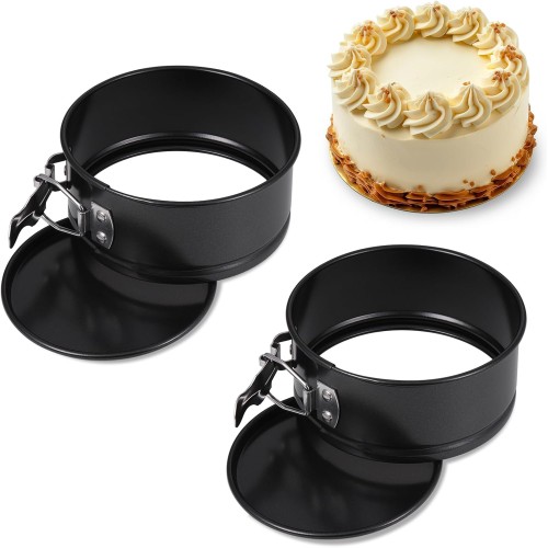 Zocipro Pack of 2 Springform Cake Tins 11 cm Round Mini Cake Tin Baking Mould with Non-Stick Coating, Small Cake Baking Moulds with Flat Base for Cake Baking, Black