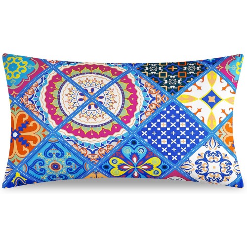 TOCOMOA Cushion Cover 50 x 70 cm, Set of 2 Colourful Paisley Pattern, Pillowcase 50 x 70 cm with Zip, Oeko-Tex Certified, Soft and Hypoallergenic Cushion Cover, Blue