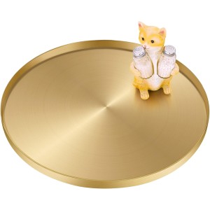 Yvttve Golden Round Metal Tray with 3 Non-Slip Serving Tray, Decorative Plate and Decorative Tray Candle Tray (Diameter 32 cm, Gold)