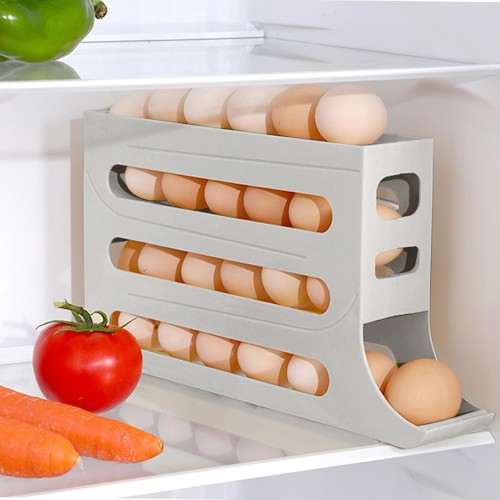TZEKING Egg Storage Fridge, Egg Holder for 30 Eggs, 4 Levels Automatic Rolling Egg Container, Egg Holder Fridge, Egg Container for Fridge, Stackable Egg Organiser for Fridge