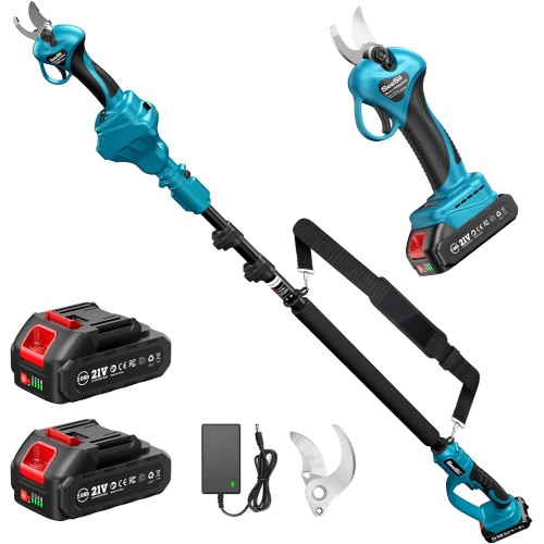 SEESII Cordless Telescopic Pruning Shears, Electric Pruning Shears with Telescopic Pole up to 4.57 m Range, 2 x 2000 mAh Batteries, 33 mm Battery Pruning Shears & Loppers for Garden