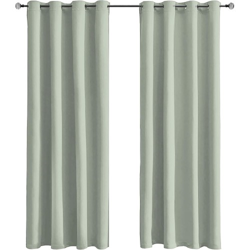 Tenger Home Curtain Scarves Blackout Curtain Opaque Curtain Bedroom with Eyelets 1 Piece (Sage Green, 120 x 120 cm)