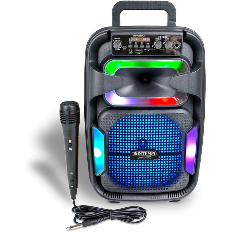 Bontempi SonicSync Wireless Amplifier Karaoke with Dynamic Microphone, Light Effects, Bass and Treble Control, TWS Function, 38.2 x 24.9 x 21.9 cm