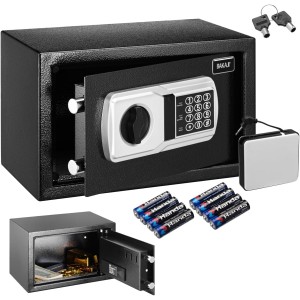 BAKAJI Electronic Safe with External Battery Box, Value Box and Burglary Protection for Home, Hotel, Wall Mounted or Freestanding, 31 x 20 x 20 cm (Black)