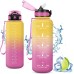 Vikaster Fitness Water Bottle, Water Bottle with Straw 1.5 Litre, Leak-Proof Drinking Bottle, BPA-Free, Sports Bottle for Camping, Yoga, Gym, Outdoors, B-Yellow + Pink