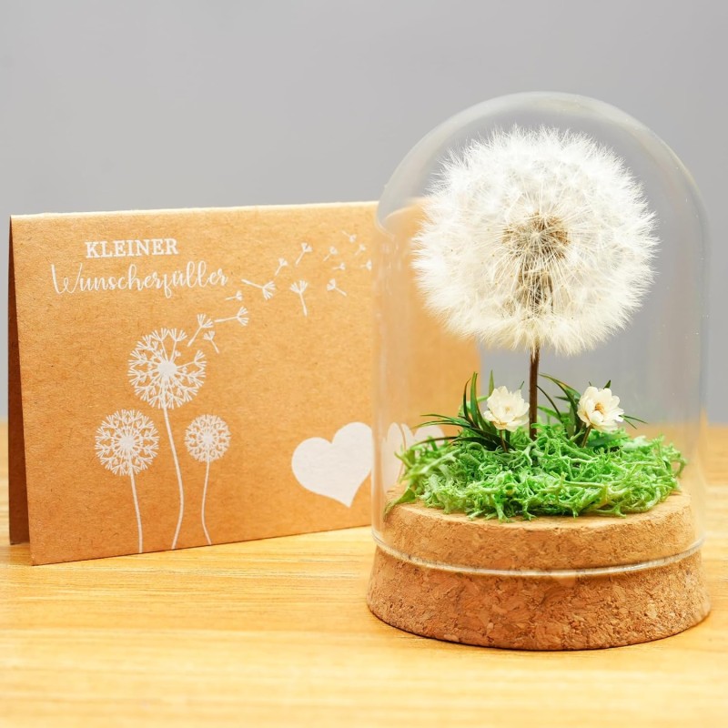 Wunscherfüller Dandelion in Glass - Special Gift Idea, Birthday Gift for Women, Lucky Charm and Small Item for Girlfriend, Decorative Gifts in Glass, Flowers Gift