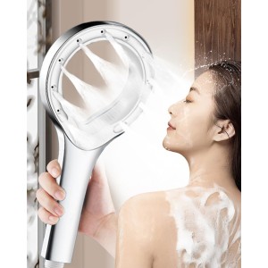 JINYOMFLY High Pressure Shower Head, Water-Saving Hand Shower, 5 Inches, Pressure-Increasing Shower Head, Economy Shower Head, 30% Water Saving, Full Body Cover (Silver)