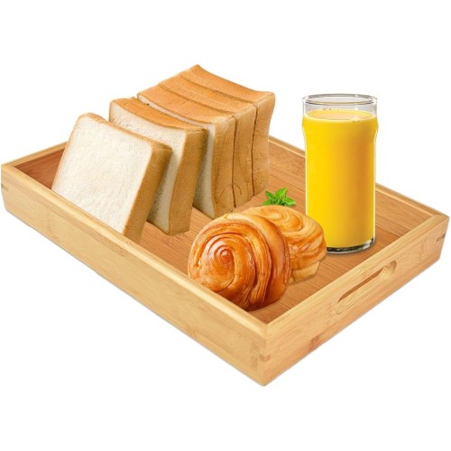 ADERTOS Serving Tray, Bamboo Tray, Rectangular Wooden Tray, 30 x 20 cm, Kitchen Tray with Handles, Wooden Breakfast Tray, Serving Plates, Serving Tray for Kitchen, Dining Room, Cafe, Breakfast, Drinks