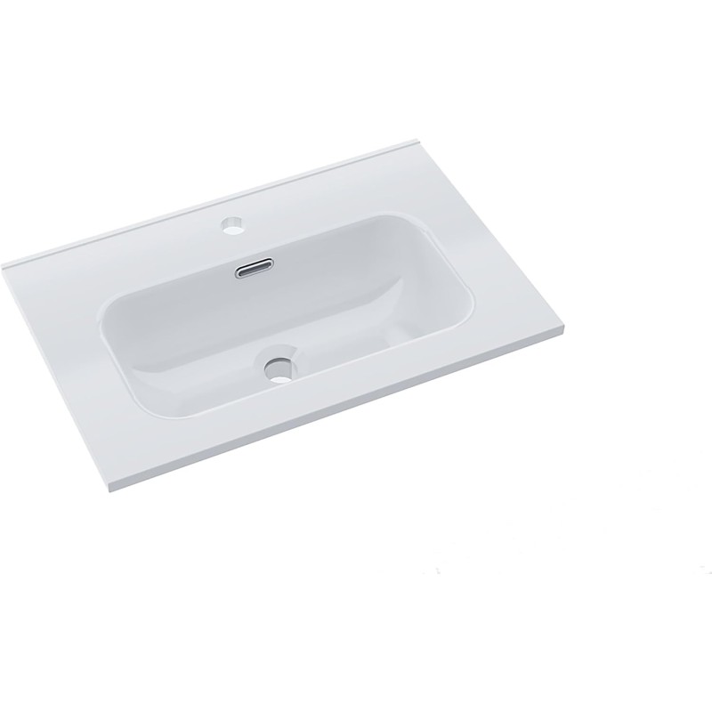 BAIKAL Recessed Bathroom Sink Ceramic Rectangular Basin Gloss White Easy Fit Depth 39cm Width 61cm