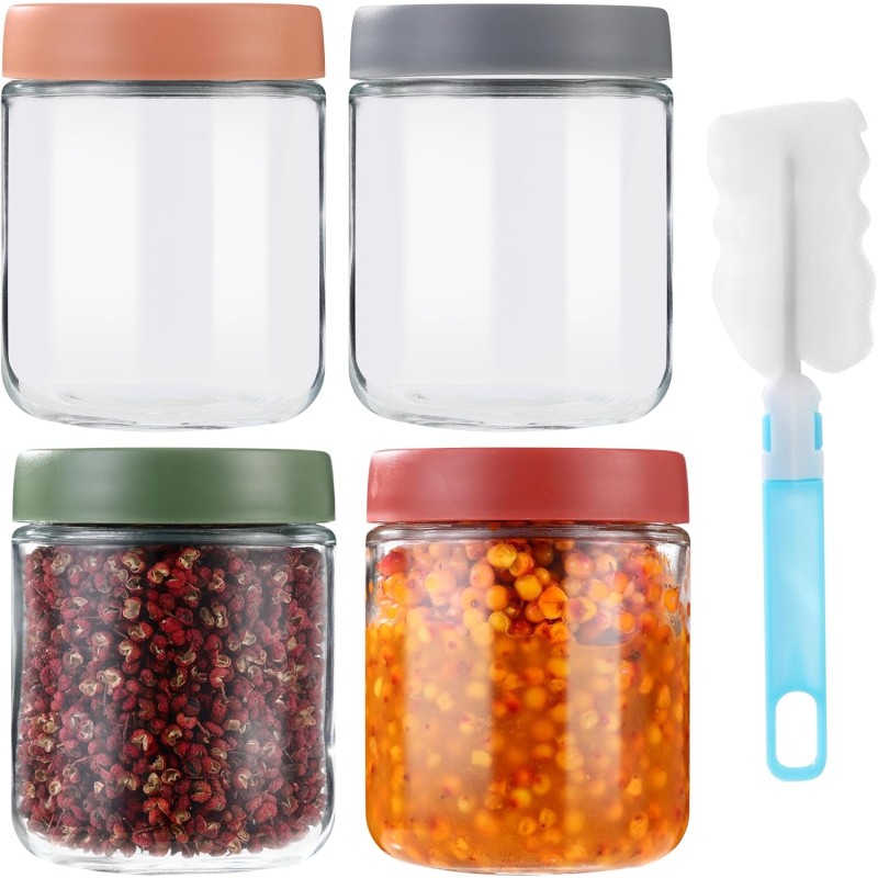 Preserving Jars with Screw Lids, Set of 4 x 500 ml Meal Prep Jars. Preserving Jars with Screw Lid as Meal Prep for Overnight Oats Jars, Jam Jars, Meal Prep Boxes
