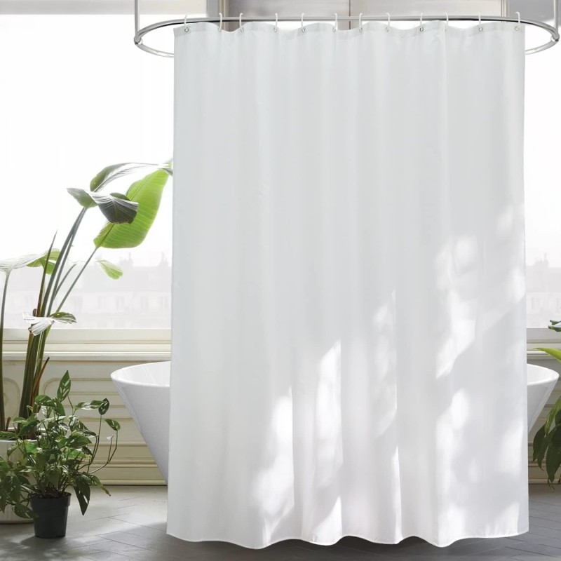 EurCross White Shower Curtain, 200 x 180 cm, Waterproof, Anti-Mould Shower/Bath Curtain for the Bathroom, Textile Fabric, Washable, Quick-Drying, Bathroom Curtain with 14 Rings