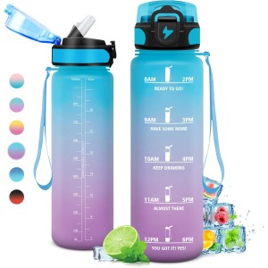 KollyKolla 500ml Plastic Cylindrical Reusable Water Bottle with Time Marker, Suitable for Bike, Sports, School, Girls
