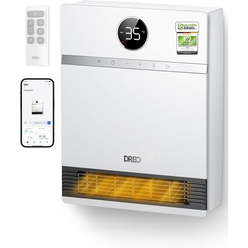 Dreo Smart Wall Convector, 30° Fan Outlet, 2000 W, Adjustable Thermostat, Remote Control, Weekly Timer, Easy to Assemble Heater for Indoor Use, Compatible with Alexa